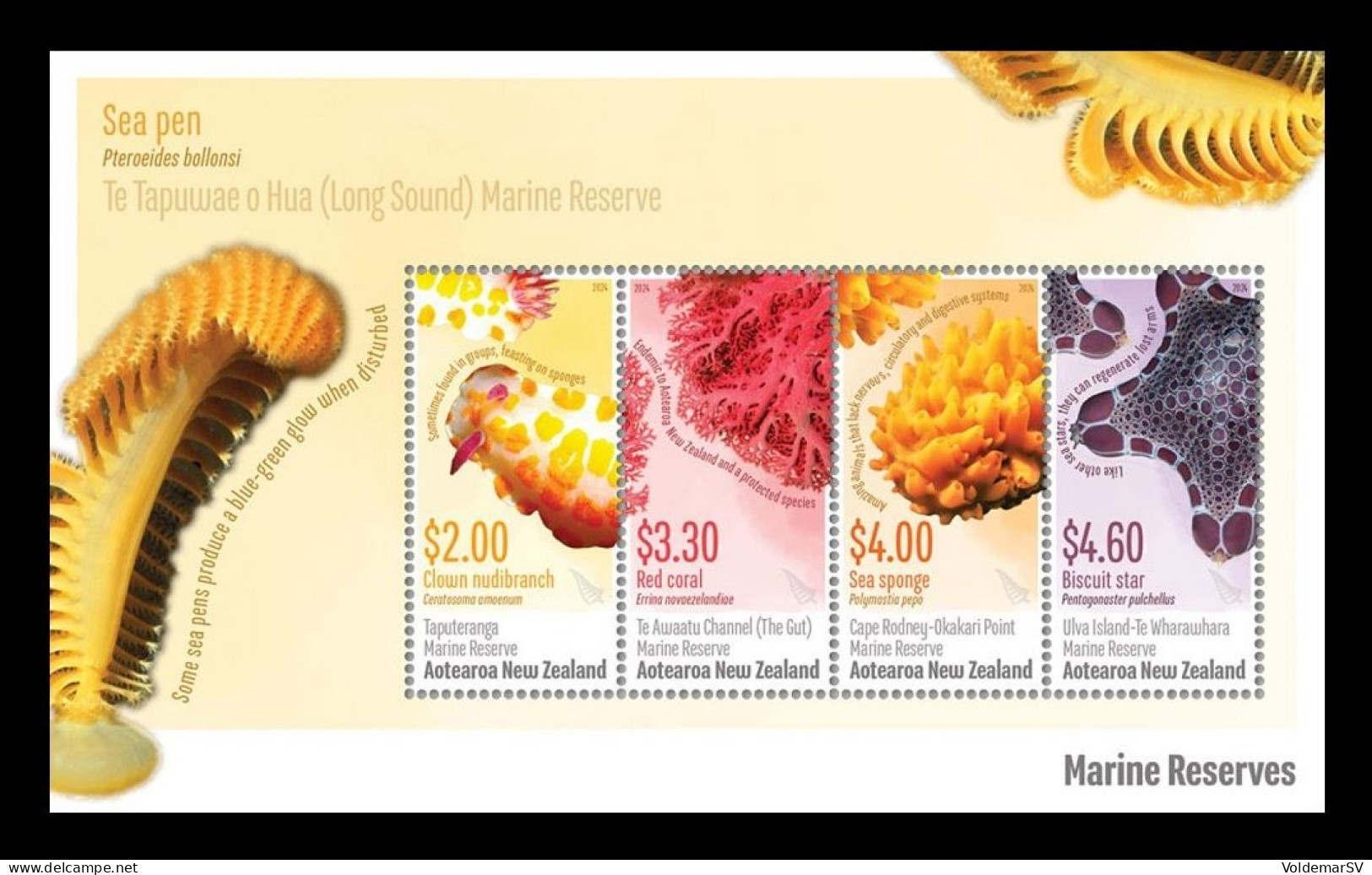 New Zealand 2024 Mih. 4061/64 (Bl.536) Fauna Of Marine Reserves. Clown Nudibranch. Red Coral. Sea Sponge. Star MNH ** - Neufs