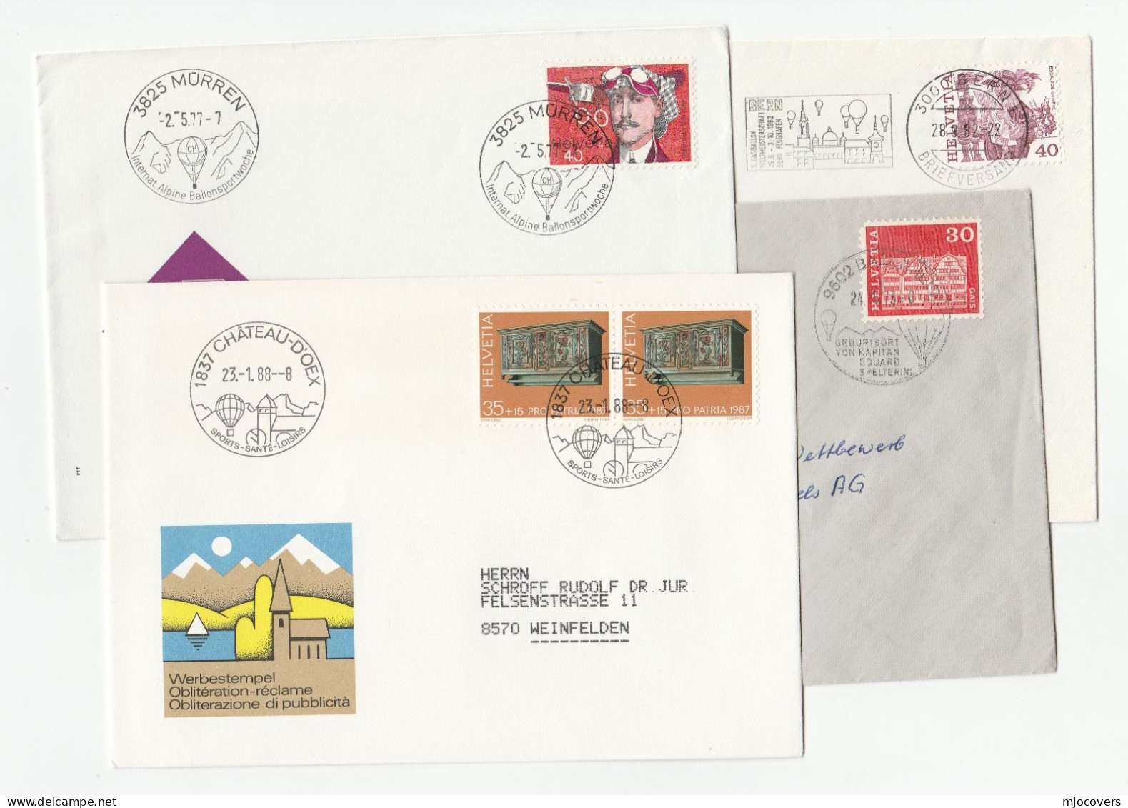 BALLOONING 4 Covers 1973 - 1988 Switzerland Event Hot Air Balloon Flight Stamps Cover - Autres (Air)