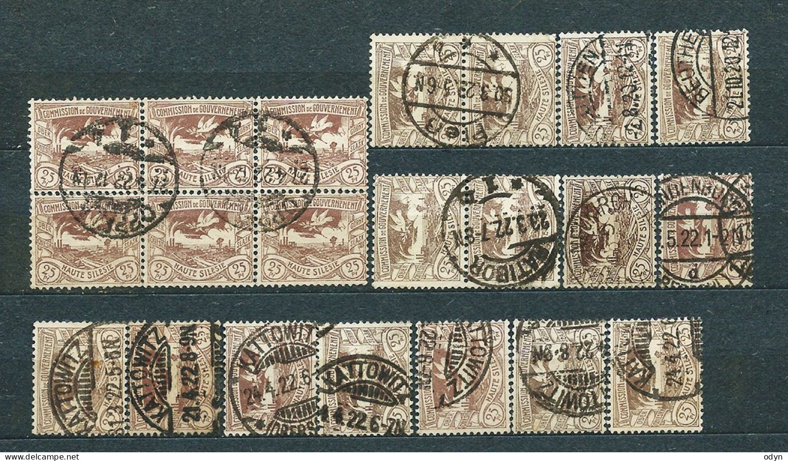 Plebiscite, Upper Silesia, 1920; lot of 287 stamps from set MiNr 13-29 - used