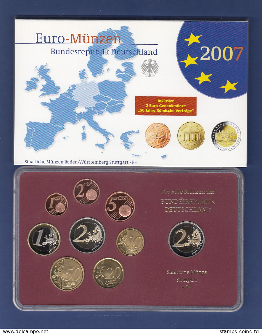 Bundesrepublik EURO-Kursmünzensatz 2007 F Spiegelglanz-Ausführung PP - Ongebruikte Sets & Proefsets