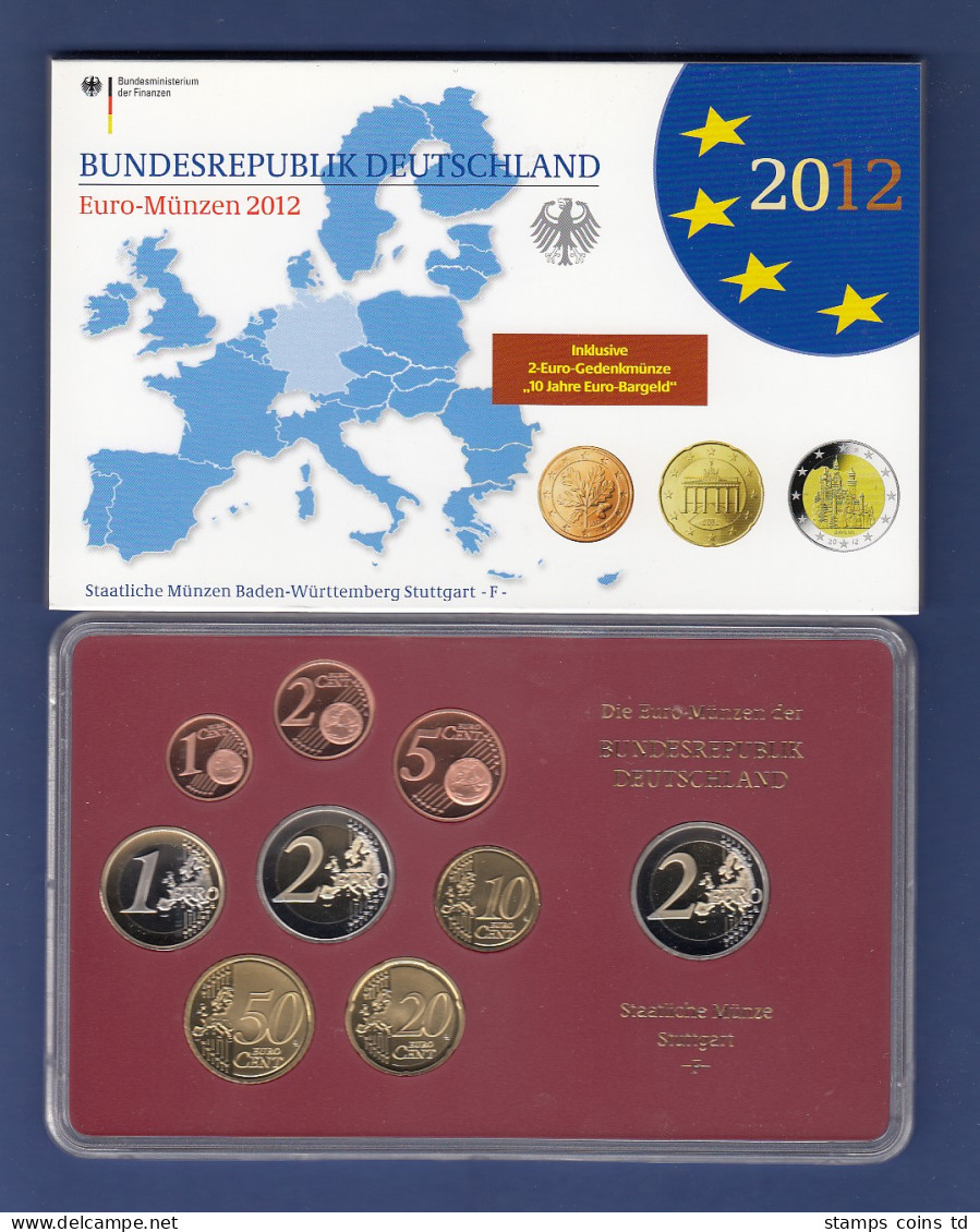 Bundesrepublik EURO-Kursmünzensatz 2012 F Spiegelglanz-Ausführung PP - Ongebruikte Sets & Proefsets