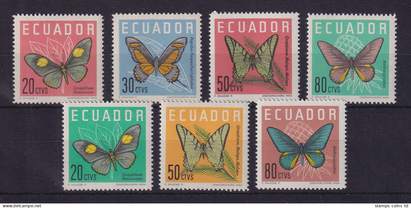 Ecuador 1961/1964 Schmetterlinge Mi.-Nr. 1070-1073, 1140-1142 Postfrisch ** - Equateur