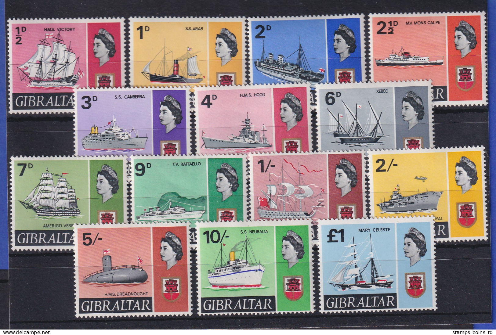 Gibraltar 1967 Freimarken Schiffe Mi.-Nr. 188-201 Satz 14 Werte Kpl. ** - Gibraltar