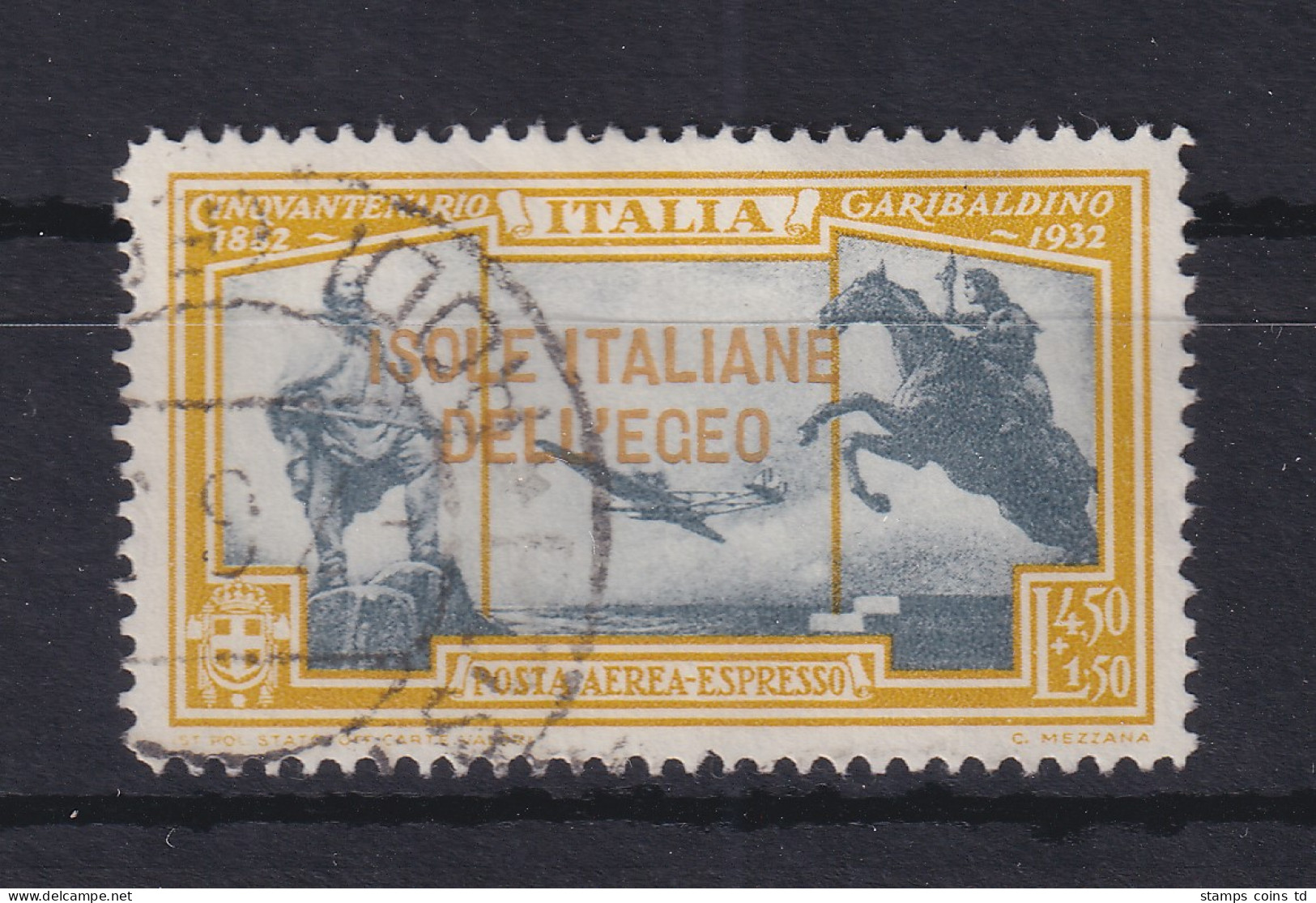 Ägäische Inseln Ital. Bes. Garibaldi Flugpostmarke 4,50 Lire Mi.-Nr. 104 O - Ägäis
