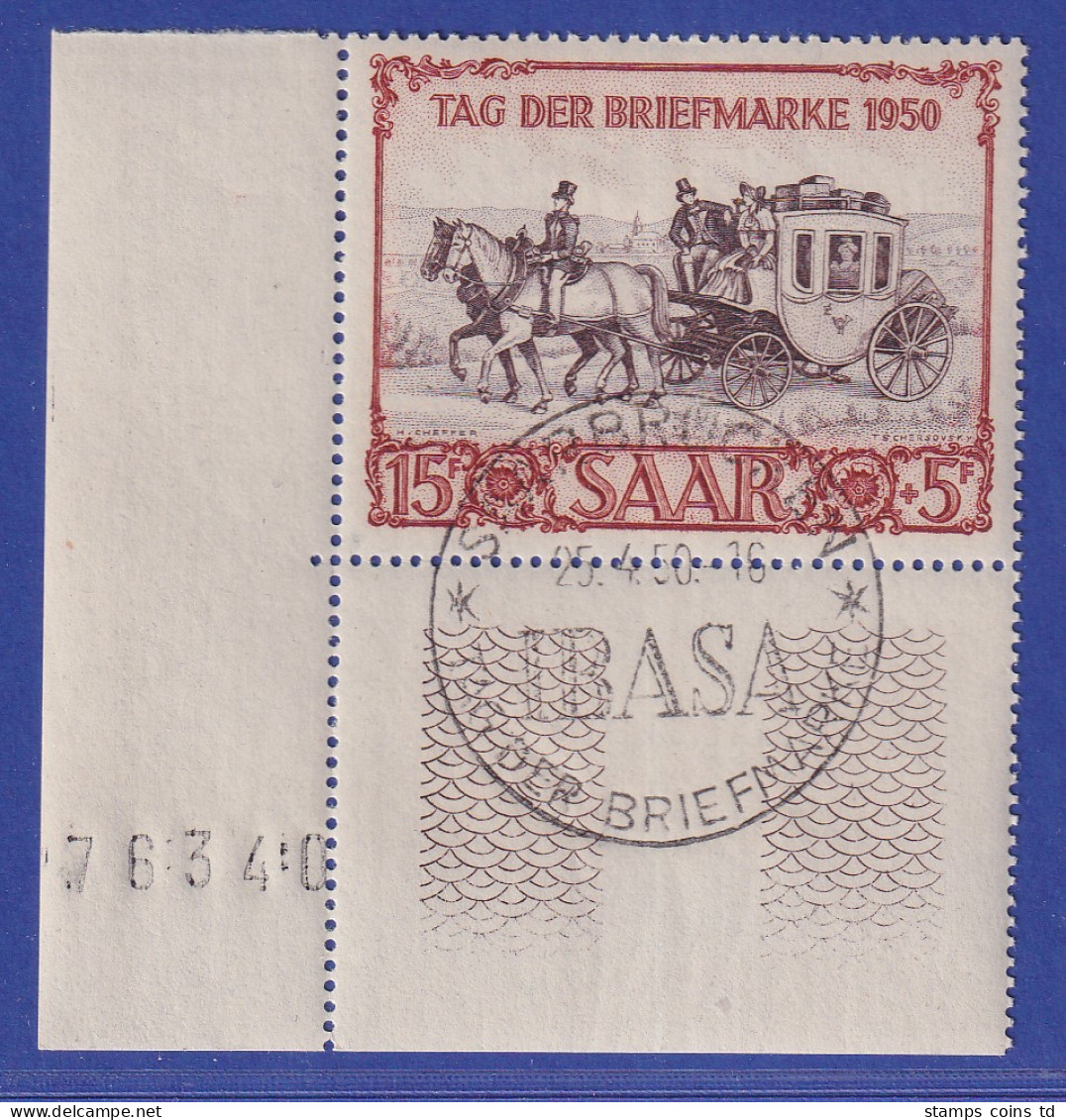 Saarland 1950 Tag Der Briefmarke IBASA Mi-Nr. 291 Eckrandstück UL Gestempelt - Oblitérés
