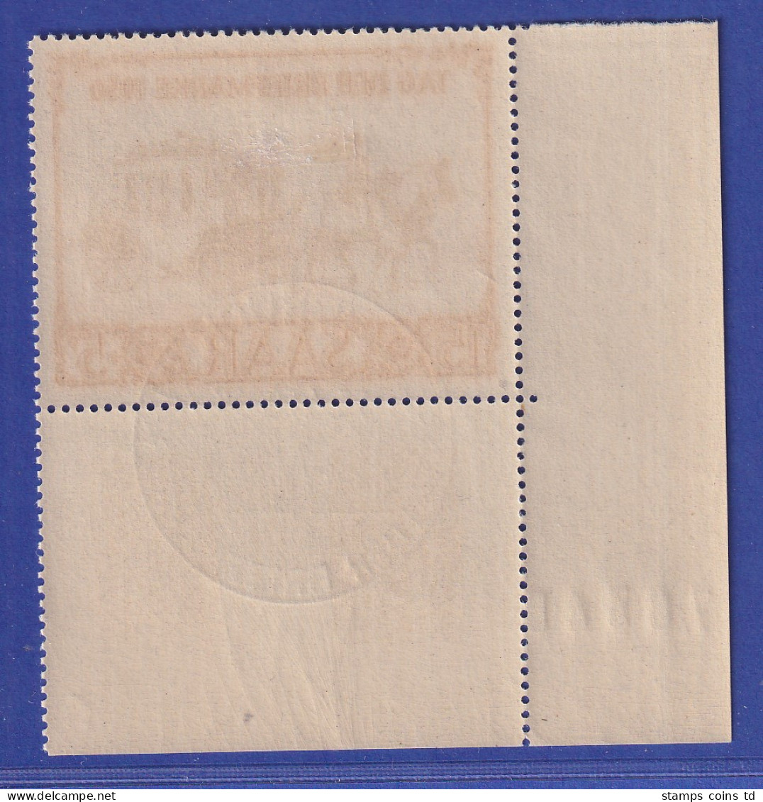 Saarland 1950 Tag Der Briefmarke IBASA Mi-Nr. 291 Eckrandstück UL Gestempelt - Oblitérés