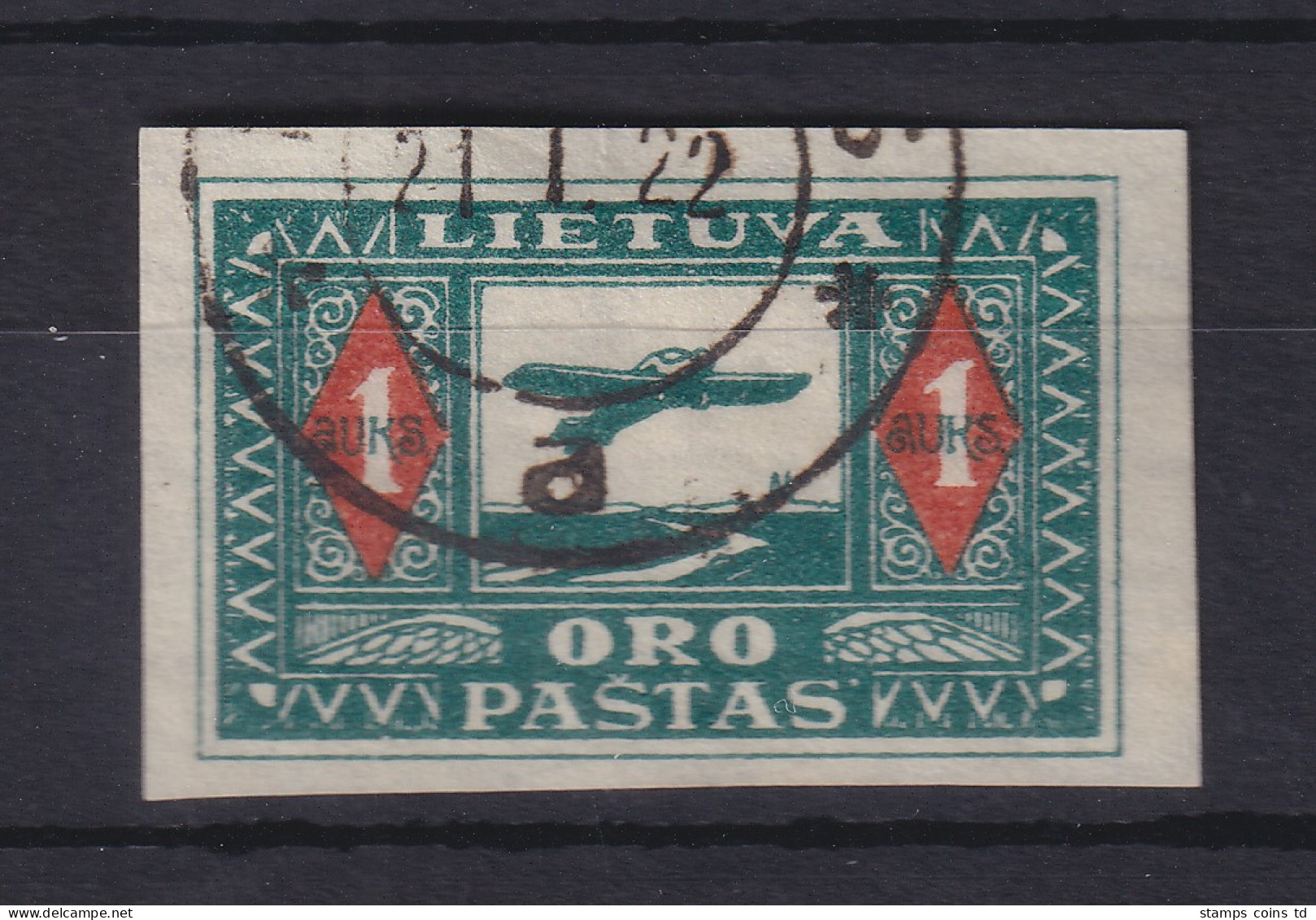 Lietuva / Litauen 1921 Flugpostmarke 1A UNGEZÄHNT Mi.-Nr. 106 U Gestempelt  - Litauen