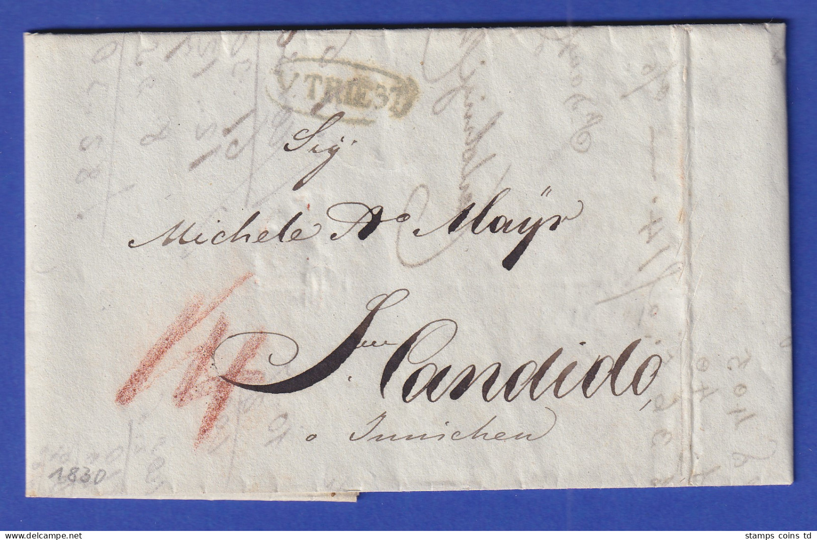 Österreich Geschäftsbrief Mit Oval-Stempel V.TRIEST Vom Jahre 1830 - ...-1850 Prephilately