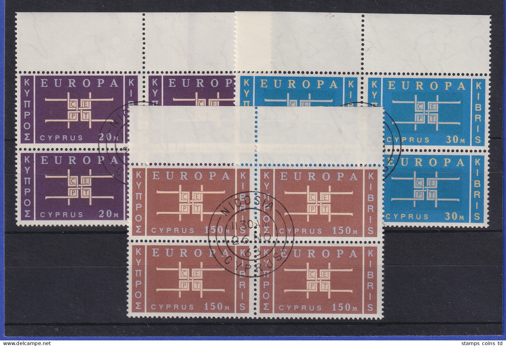 Zypern 1963 EUROPA CEPT Mi.-Nr. 225-227 Viererblocks Gestempelt - Autres & Non Classés