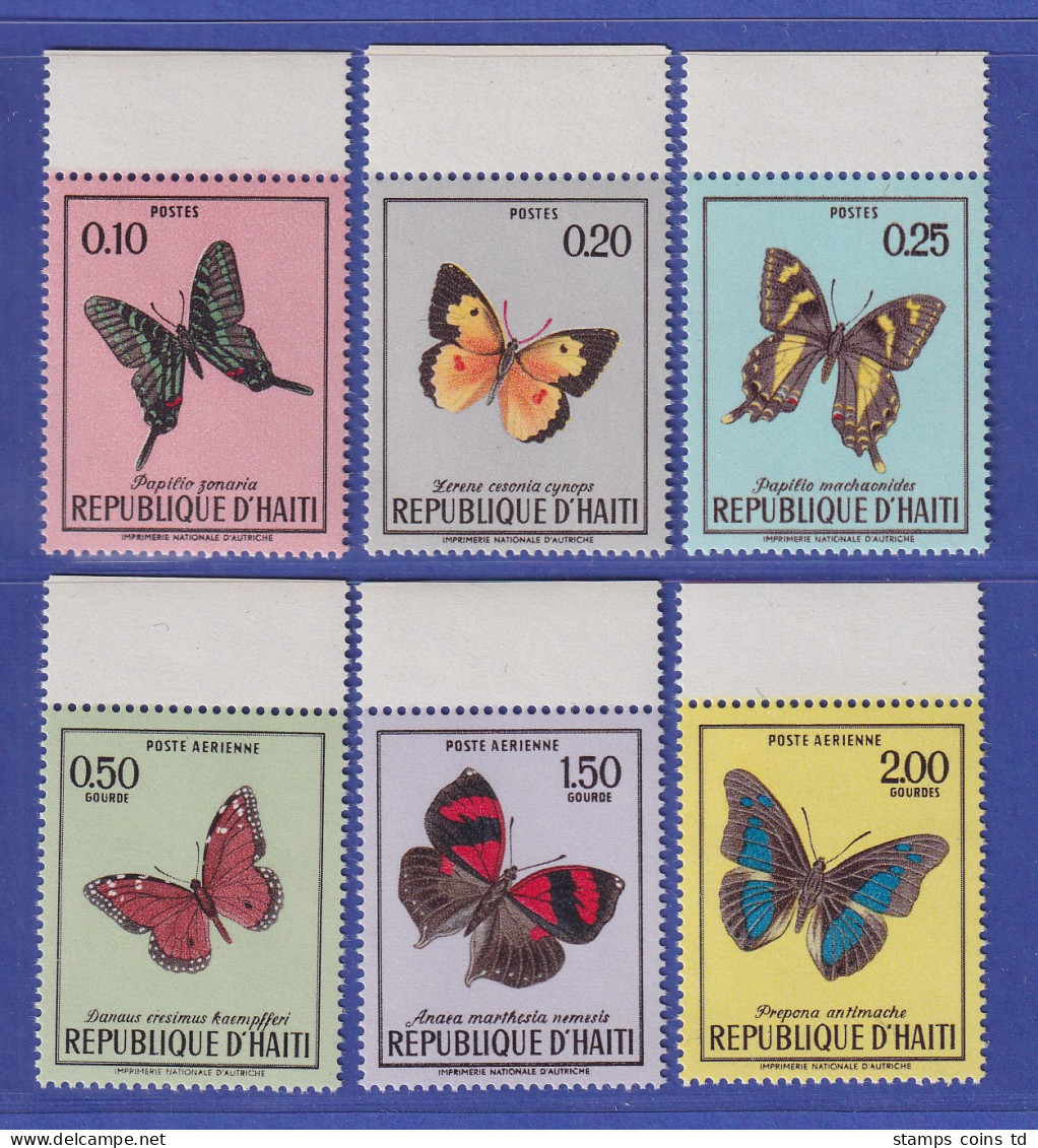 Haiti 1969 Flugpostmarken Schmetterlinge Mi.-Nr. 1092-1097 Oberrandstücke ** - Haiti