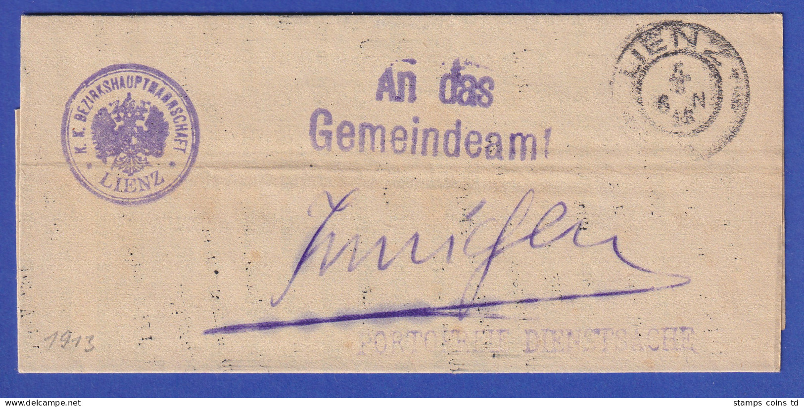 Österreich Dienstbrief Mit Rundstempel LIENZ 1913 - ...-1850 Prephilately