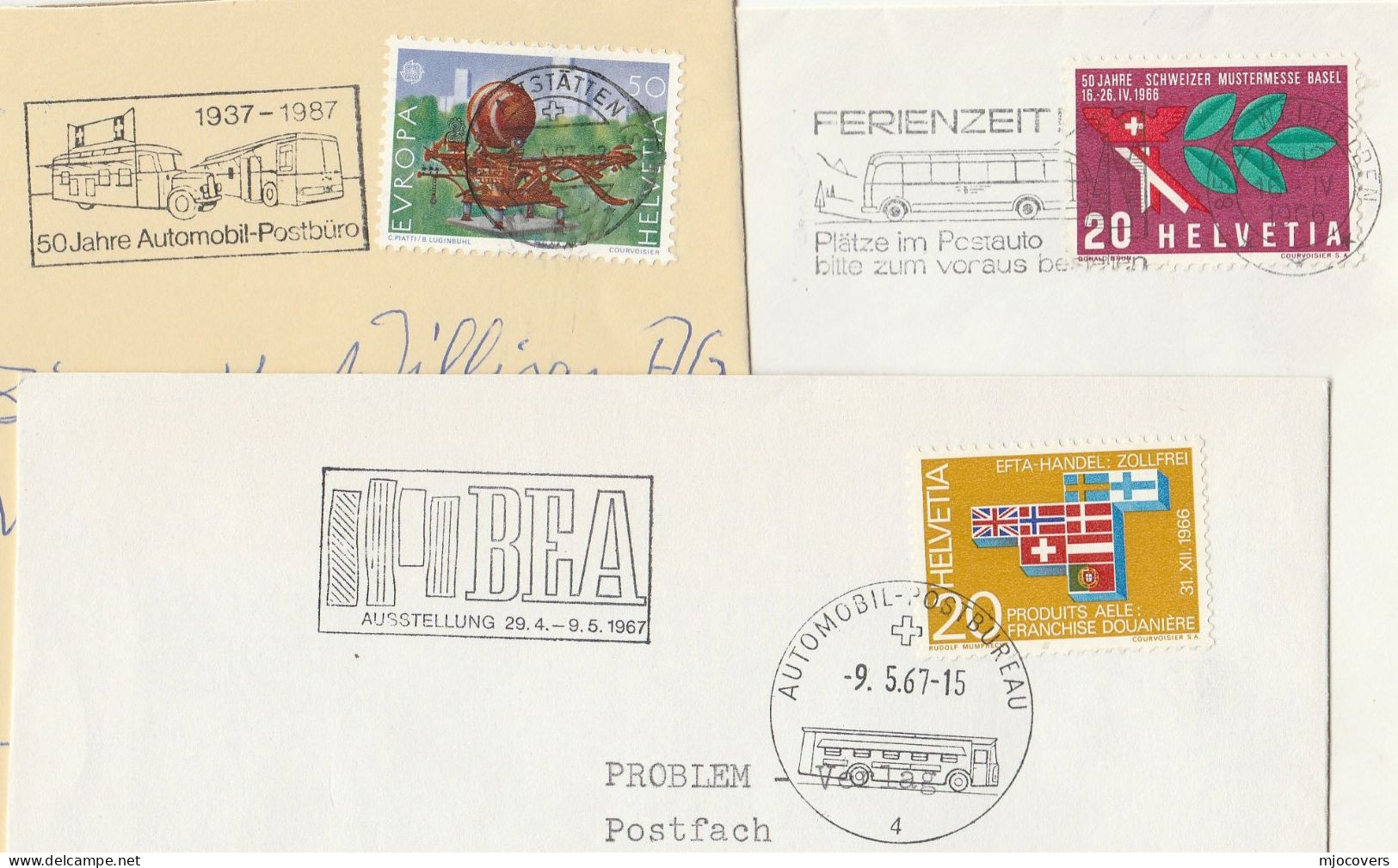 BUSES 3 Diff  Covers 1966 - 1987 Illus BUSES Slogan SWITZERLAND Postbus Automobile Post Stamps Cover Bus - Busses