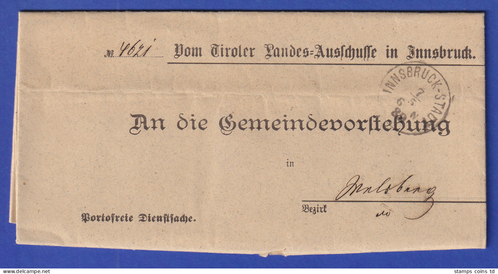 Österreich Dienstbrief Mit Rundstempel INNSBRUCK-STADT 1889 - ...-1850 Vorphilatelie