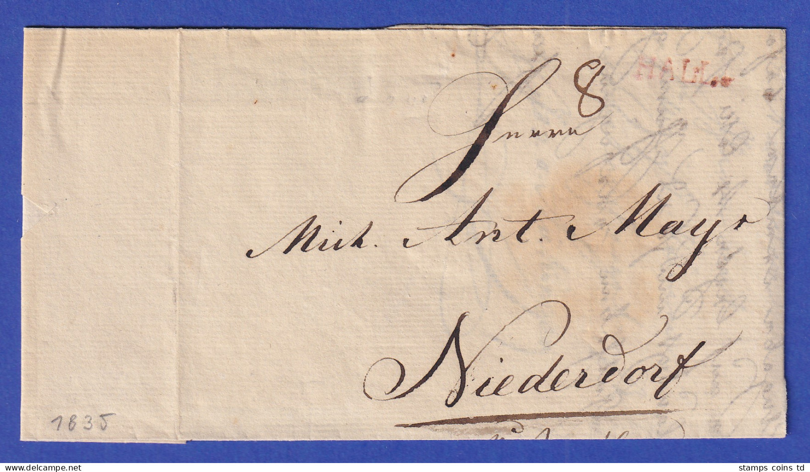 Österreich Geschäftsbrief Mit Einzeiler HALL 1835 - ...-1850 Prephilately