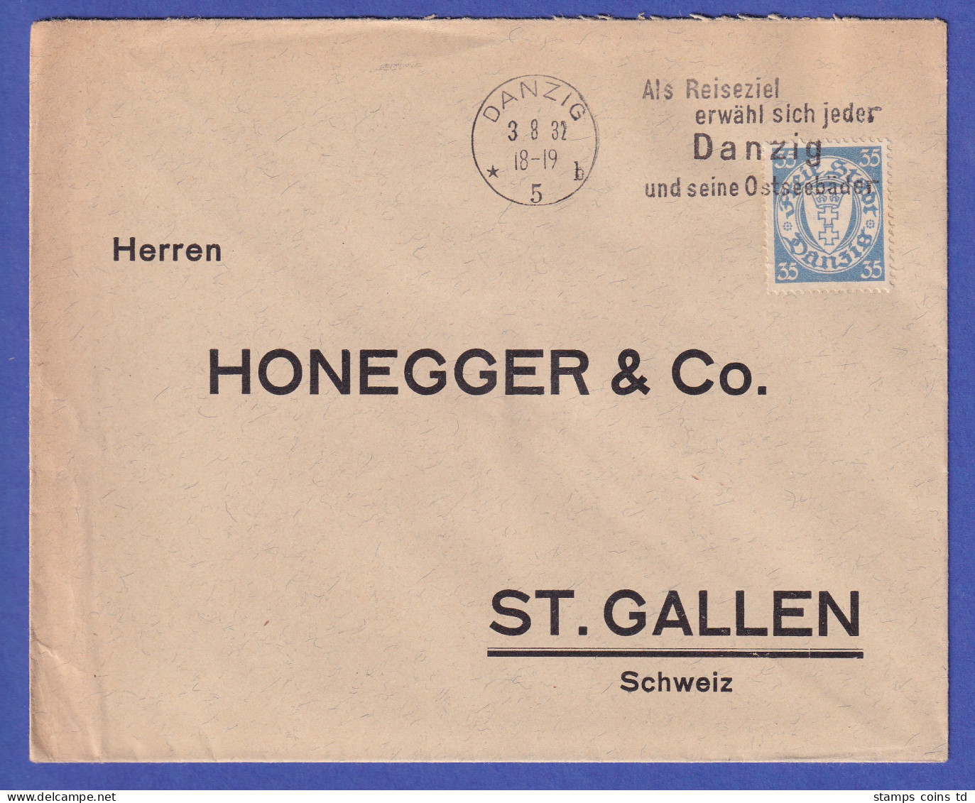 Danzig 1932 Mi.-Nr. 215 B Als EF Auf Auslandsbrief Nach St. Gallen (CH) - Brieven En Documenten