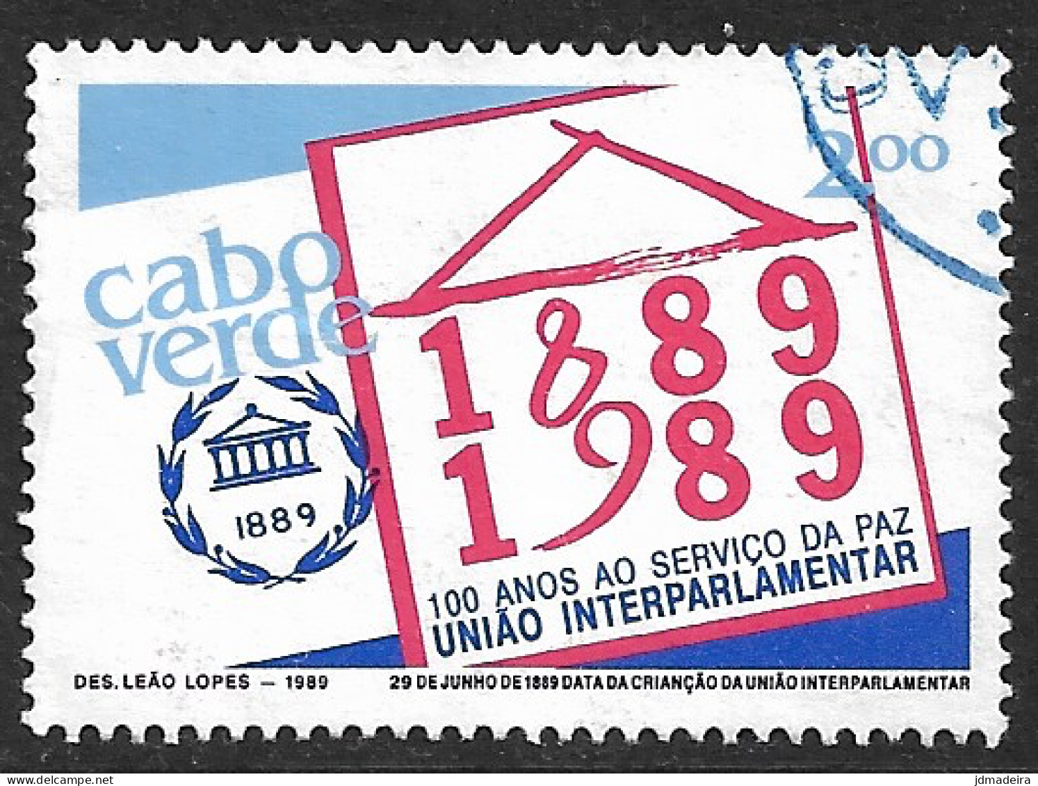 Cabo Verde – 1989 Interparliamentary Union 2$00 Used Stamp - Cap Vert