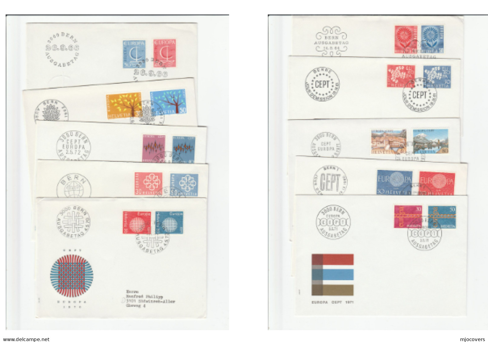 EUROPA 10 Diff SWITZERLAND FDCs 1959 - 1977 Fdc Cover Stamps - Collections