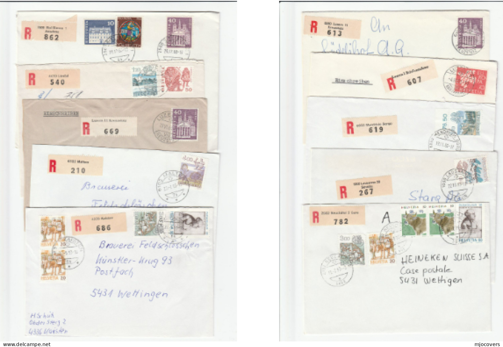 Collection 10 Registered 1962 -1993 SWITZERLAND COVERS Stamps Cover  Reg Label - Verzamelingen