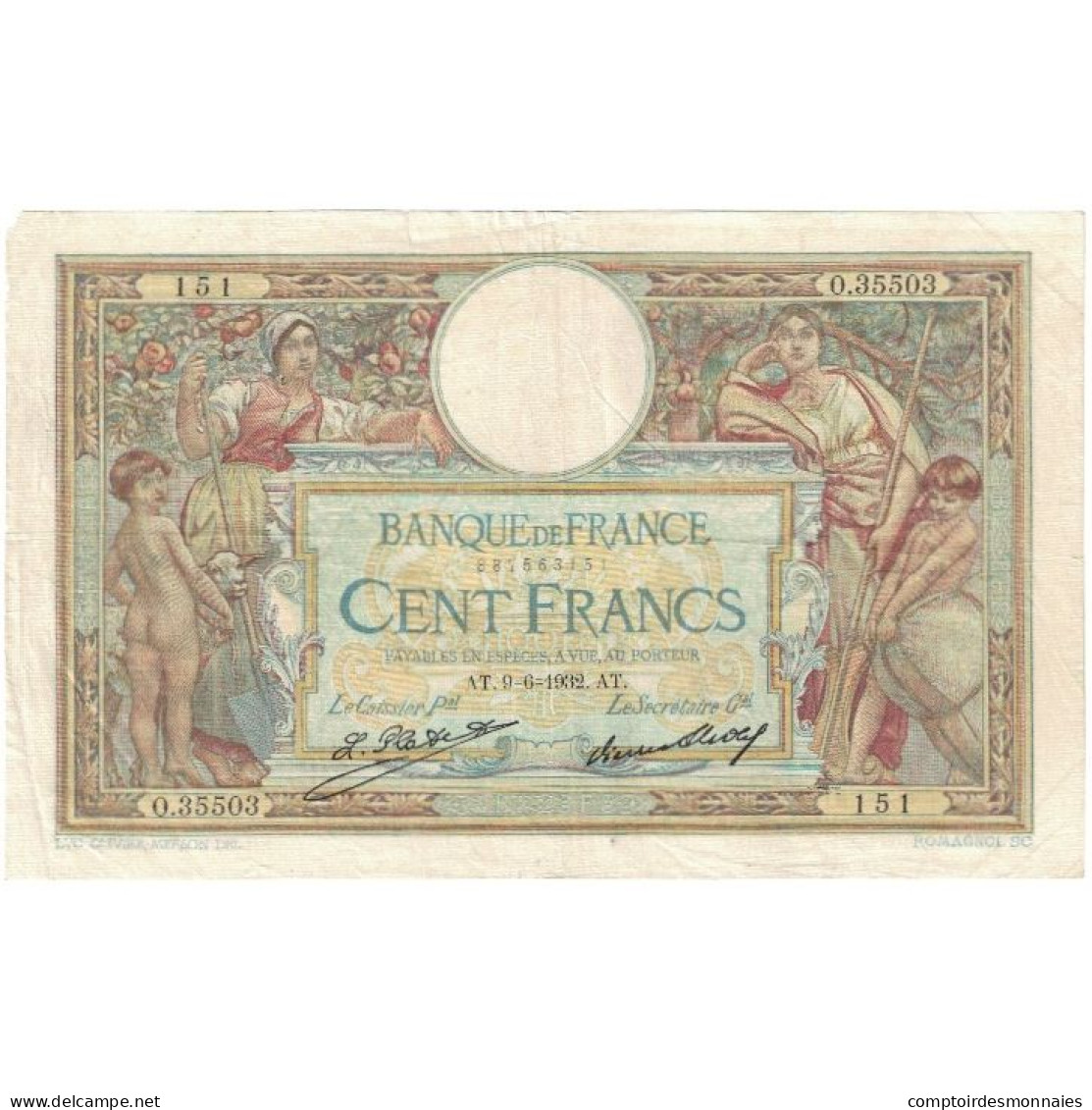 France, 100 Francs, Luc Olivier Merson, 1932, O.35503, TTB, Fayette:24.11 - 100 F 1908-1939 ''Luc Olivier Merson''