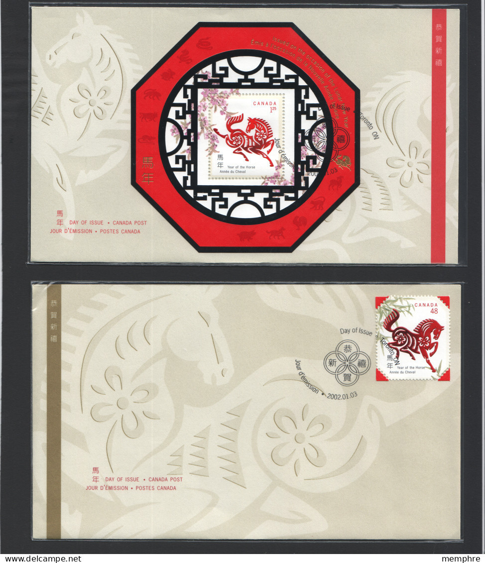 2002  Year Of The Horse - Set Of 2 FDCs- Single And Souvenir Sheet  Sc 1933-4 - 2001-2010