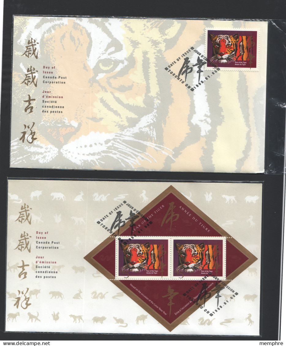1998  Year Of The Tiger  Single And Souvenir Sheet- Set Of 2 FDCs  Sc 1708, 1708a - 1991-2000