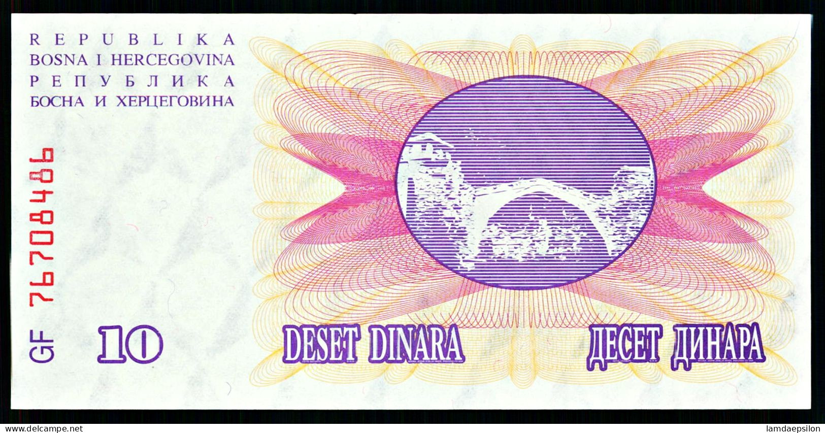 A10  BOSNIE HERZEGOVINE   BILLETS DU MONDE   BANKNOTES  10 DINARA 1992 - Bosnie-Herzegovine