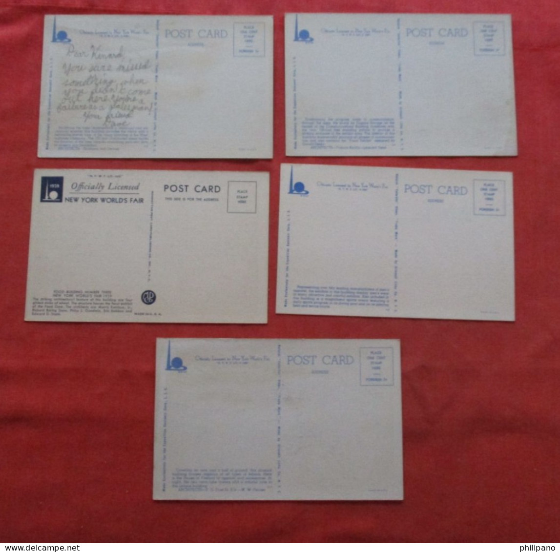 Lot Of 5 Cards. 1939 New York Worlds Fair.    Ref 6358 - Expositions