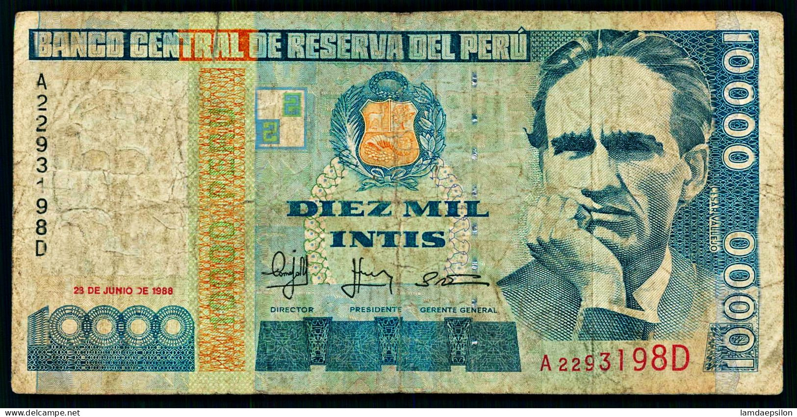 A10  PERU   BILLETS DU MONDE   BANKNOTES  10000 INTIS 1988 - Pérou