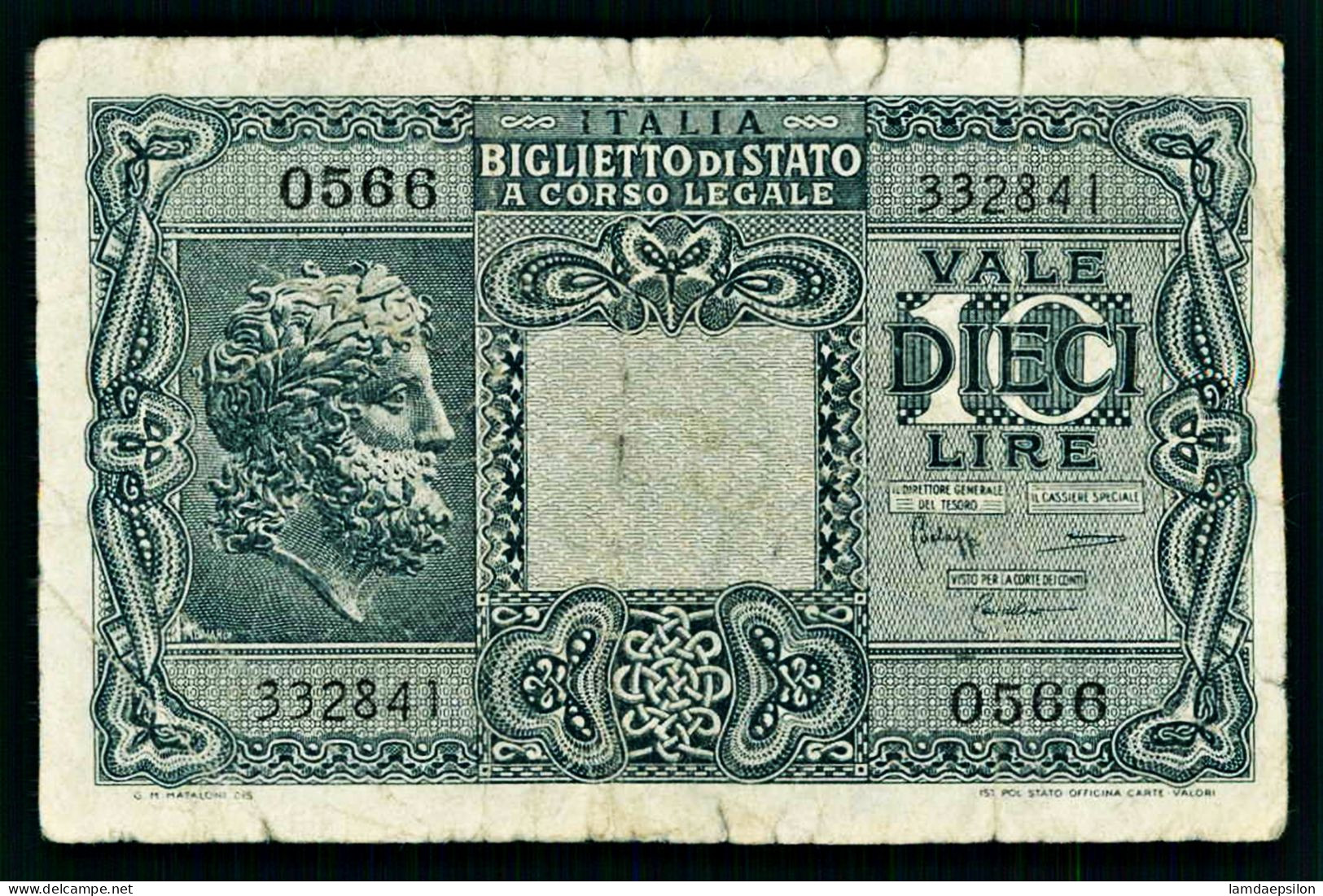 A10  ITALIE   BILLETS DU MONDE   BANKNOTES  10 LIRE 1944 - Italië – 10 Lire