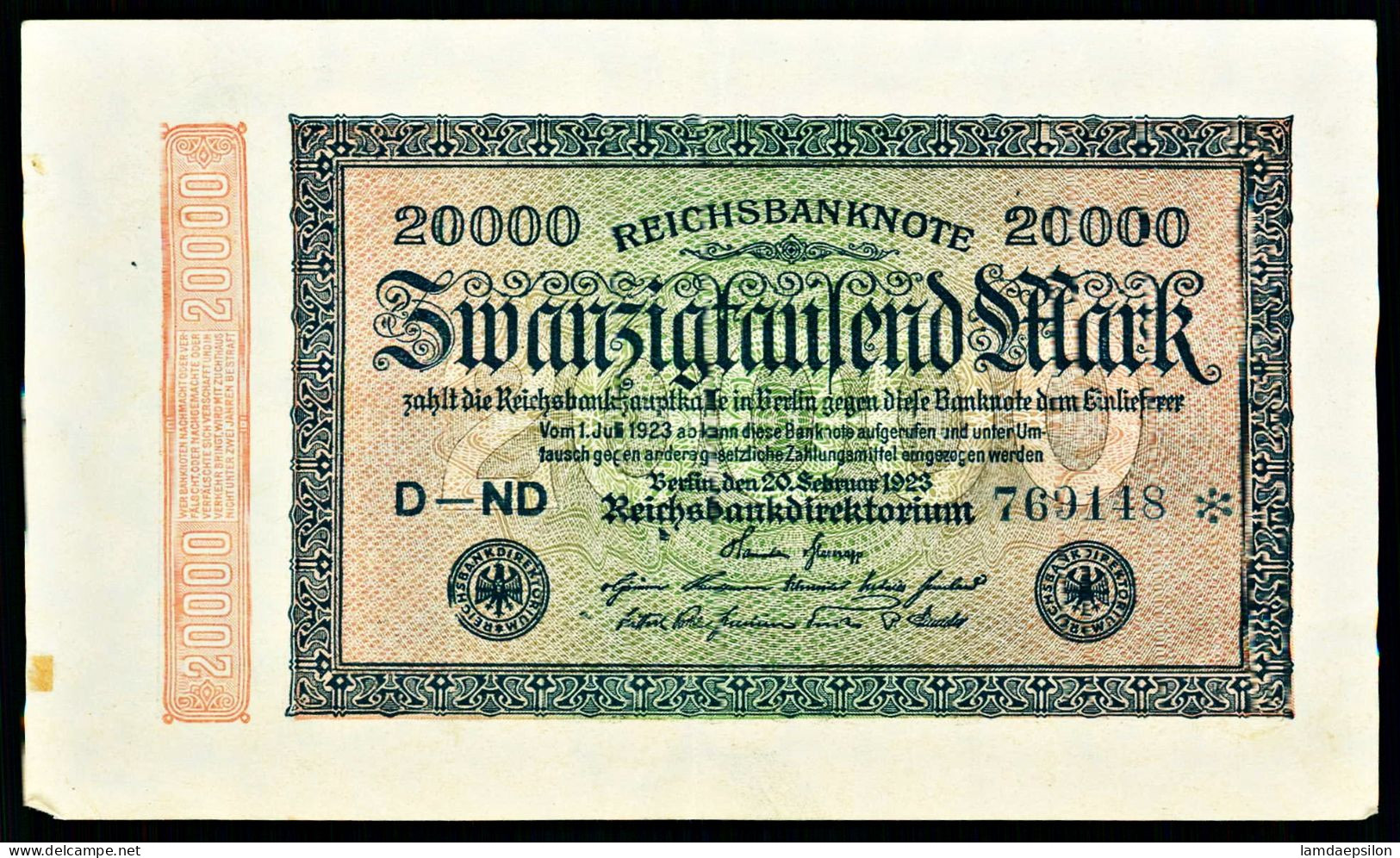 A10  ALLEMAGNE   BILLETS DU MONDE   BANKNOTES 20000 Mark  1923. - 20.000 Mark