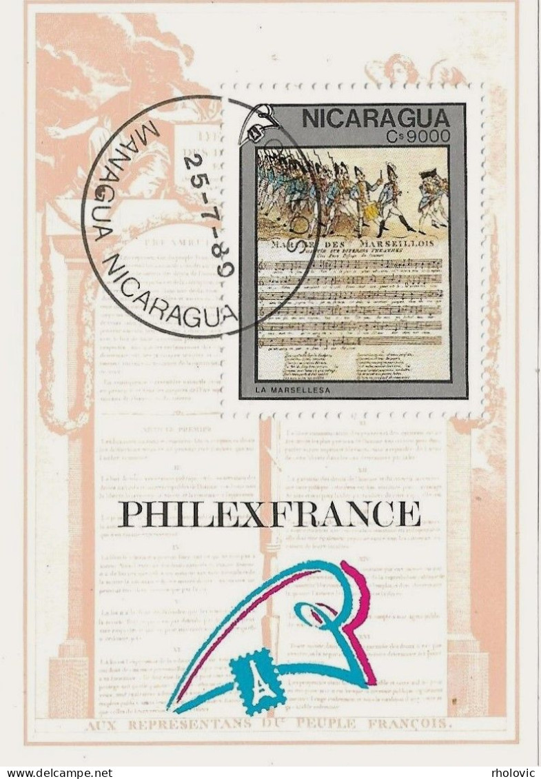 NICARAGUA 1989, Philexfrance 1989, French Revolution, Paintings, Mi #B187, Souvenir Sheet, Used - Franse Revolutie