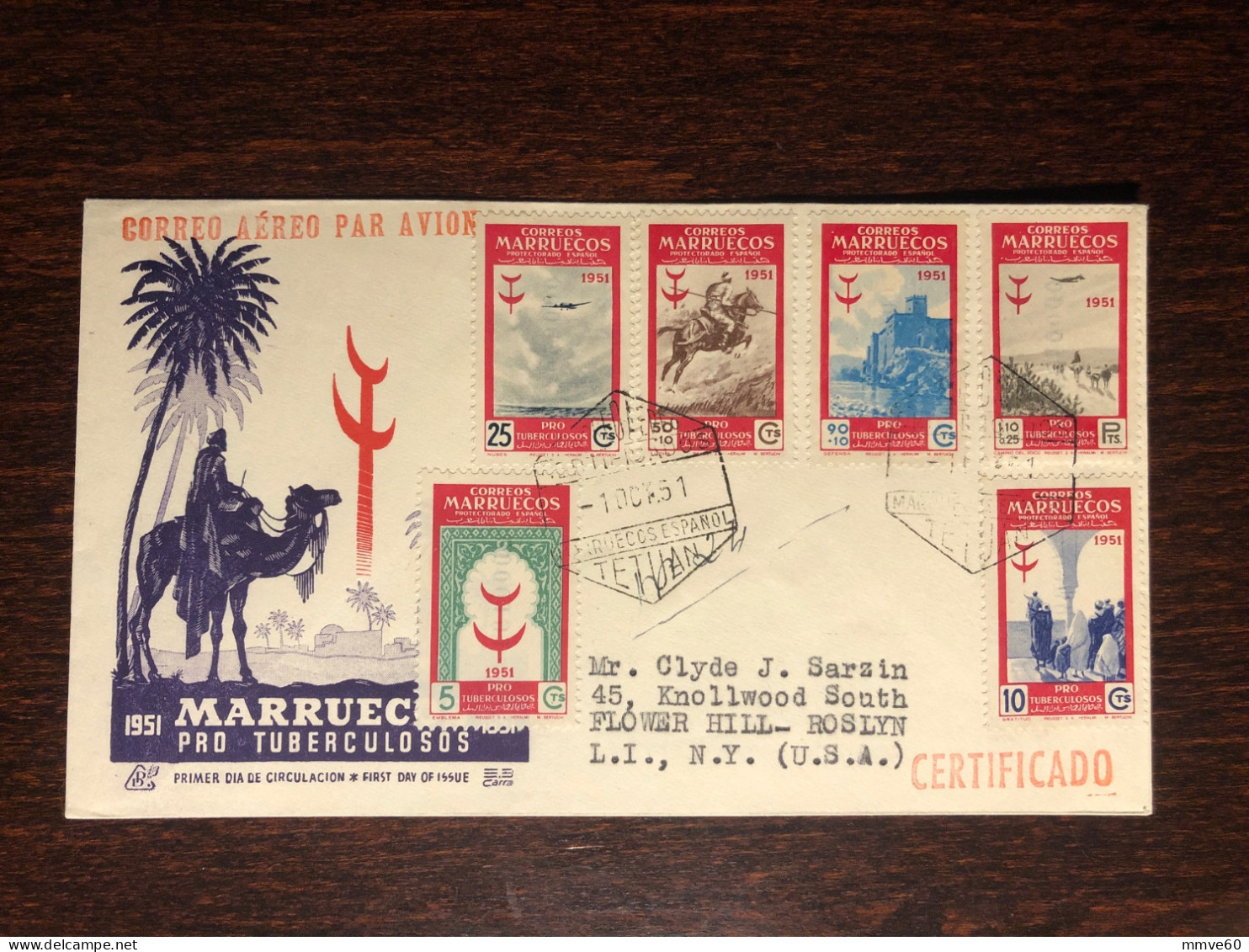 MARRUECOS FDC COVER 1951 YEAR TUBERCULOSIS TBC HEALTH MEDICINE STAMPS - Marruecos Español