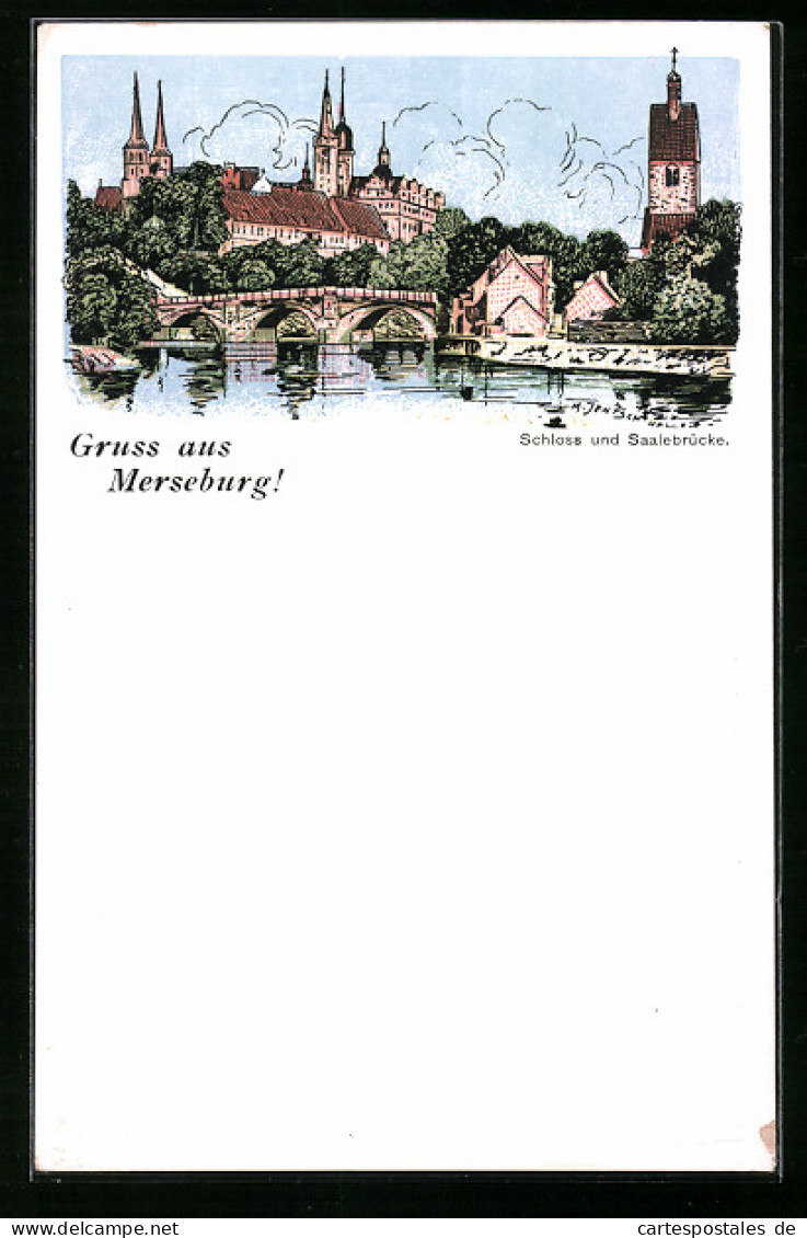 Künstler-AK Merseburg, Schloss Und Saalebrücke  - Merseburg