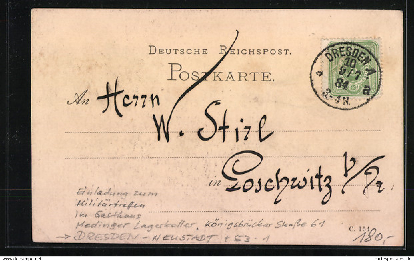 Vorläufer-Lithographie Dresden-Neustadt, 1884, Militärtreffen Im Gasthaus Medinger Lagerkeller, Königsbrückerstr.   - Koenigsbrueck
