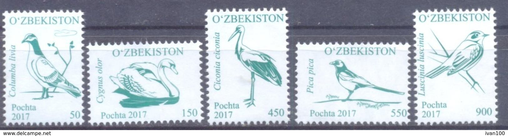 2017. Uzbekistan, Definitives, Birds, Issue II, 5v, Mint/** - Usbekistan