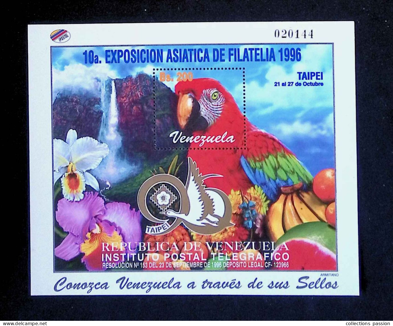 CL, Block, Blocs & Feuillets,1996,Republica De Venezuela, 10 A. Exposicion Asiatica De Filatelia, Taipei,frais Fr 1.75 E - Venezuela