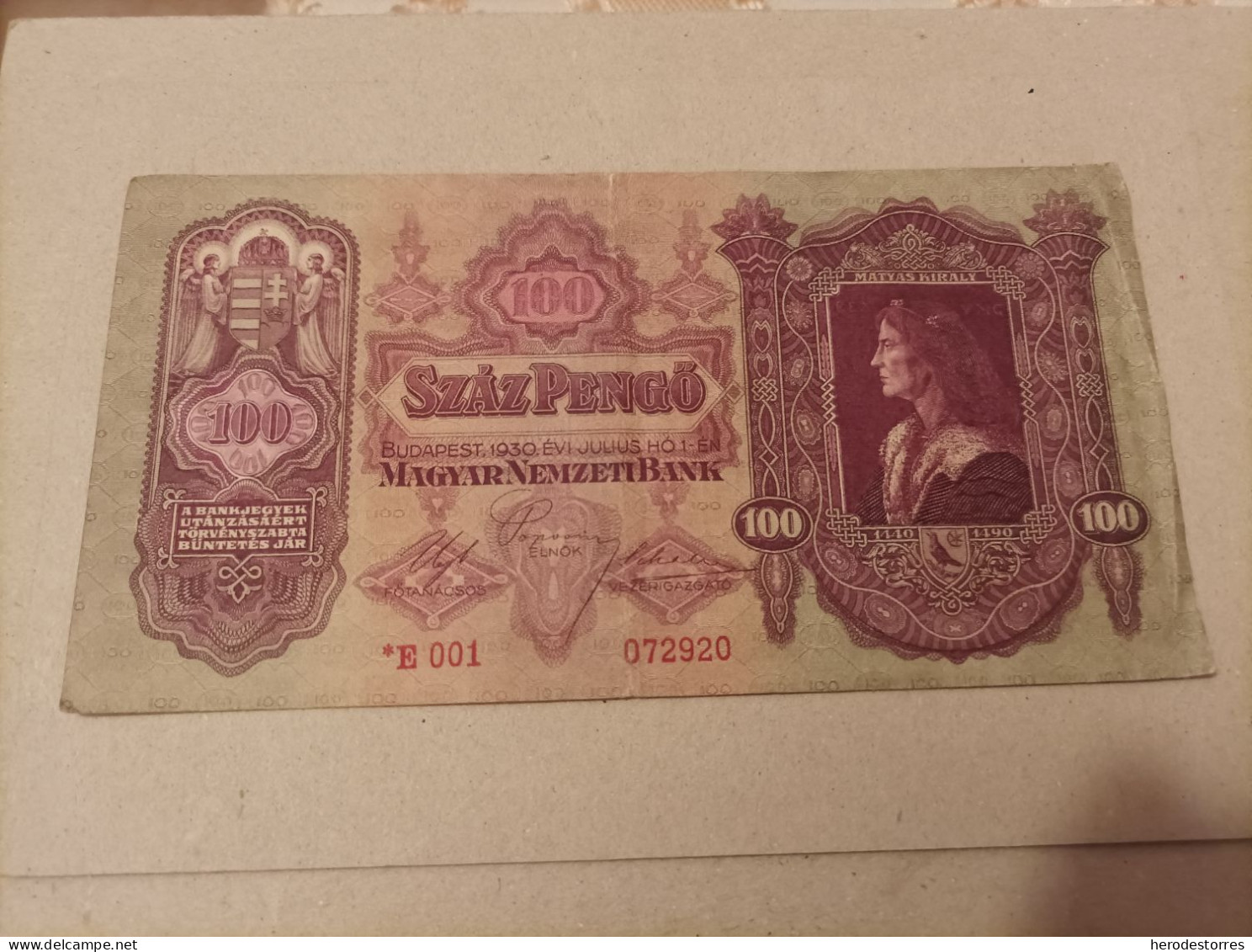 Billete Hungría, 100 Pengo, Año 1930, Con Asterisco - Hongrie
