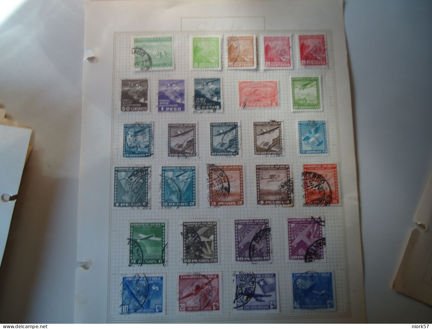 CHILE   27 OLD STAMPS ON PAPERS PAGES  AIRPLANES BIRDS - Cile