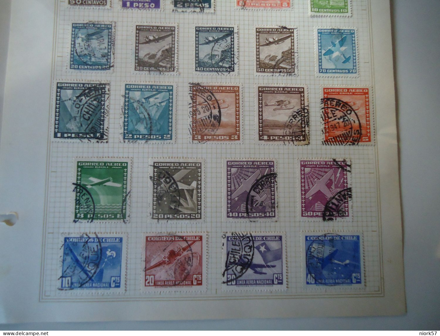 CHILE   28 OLD STAMPS ON PAPERS PAGES WITH POSTMARK 3 SCAN - Cile