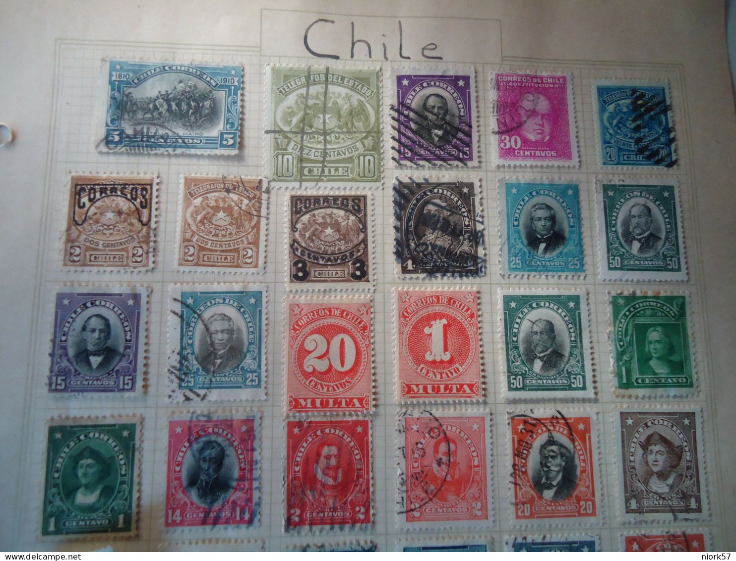 CHILE   41 OLD STAMPS ON PAPERS PAGES WITH POSTMARK  AND MLN  3 SCAN - Cile