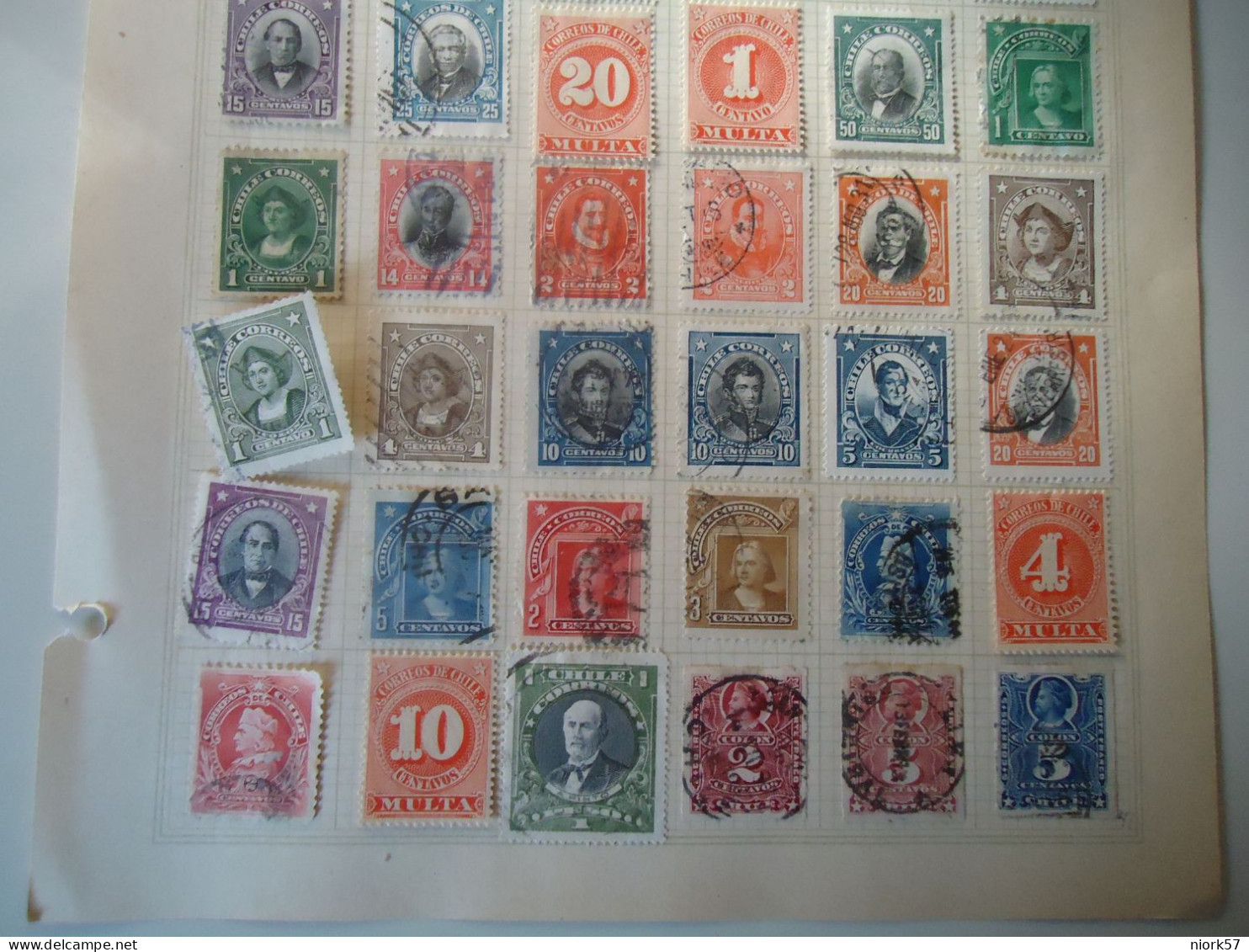 CHILE   41 OLD STAMPS ON PAPERS PAGES WITH POSTMARK  AND MLN  3 SCAN - Cile