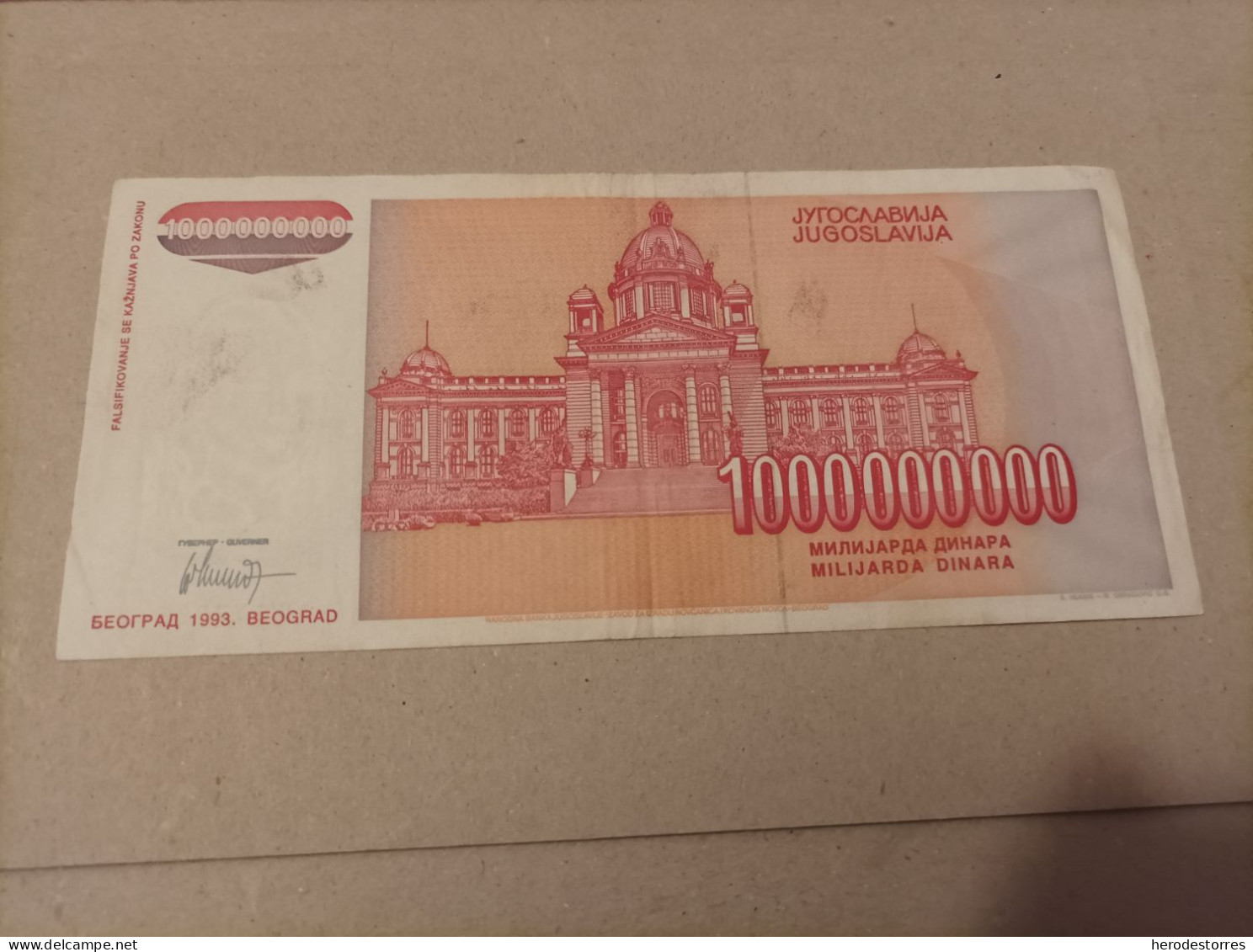 Billete Yugoslavia, 1000000000 Dinara, Año 1993 - Yugoslavia