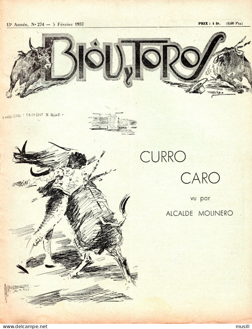 (Tauromachie). BIOU Y TOROS. N° 274. 5/02/1937. Articles De Tolosa, Posturas, Etc. Couverture De Alcalde Molinero - Sport