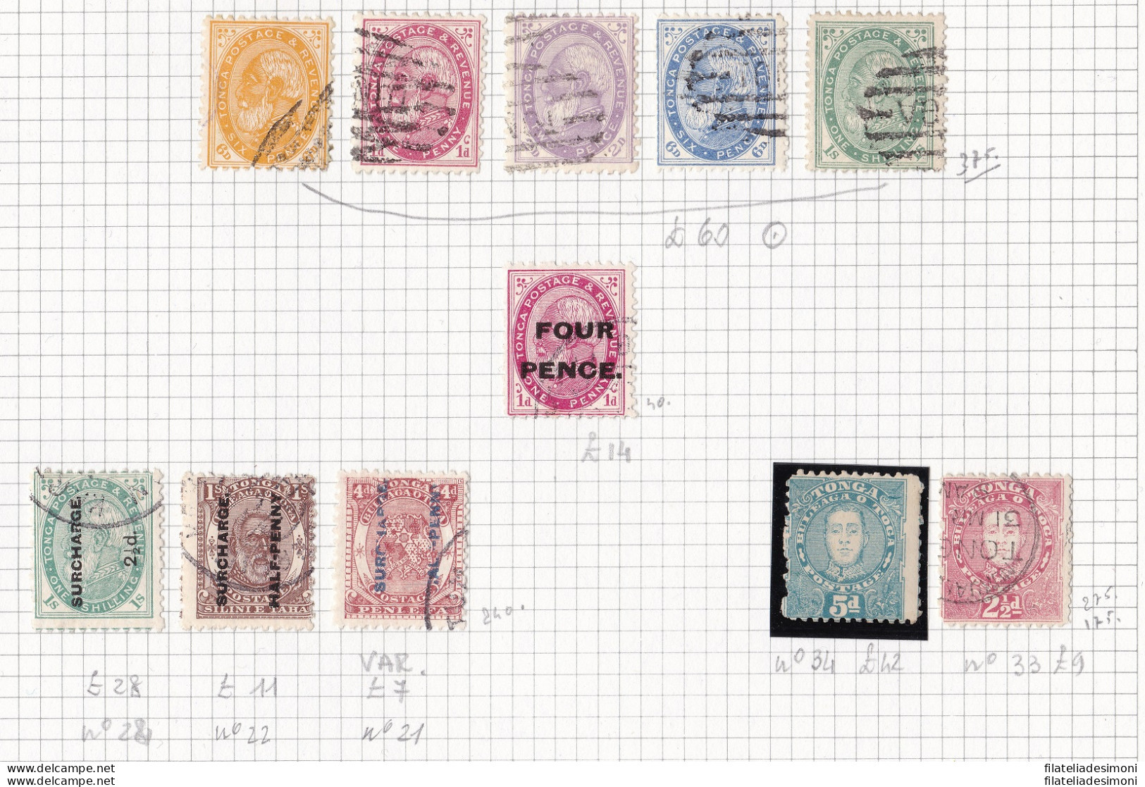 1886/95 TONGA -  10 Different Values  USED + MLH (SG 34) - Andere & Zonder Classificatie