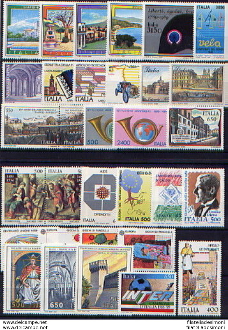 1989 Italia Repubblica, Annata Completa , Francobolli Nuovi 33 Valori (escluso F - Años Completos