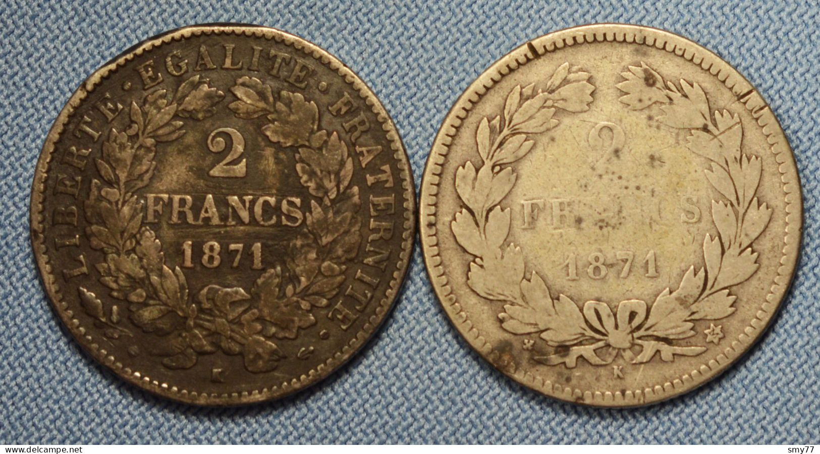 France • 2 Francs Cérès • 2x • 1870 K  (Bordeaux) •  Avec Et Sans Légende • [24-343] - 2 Francs