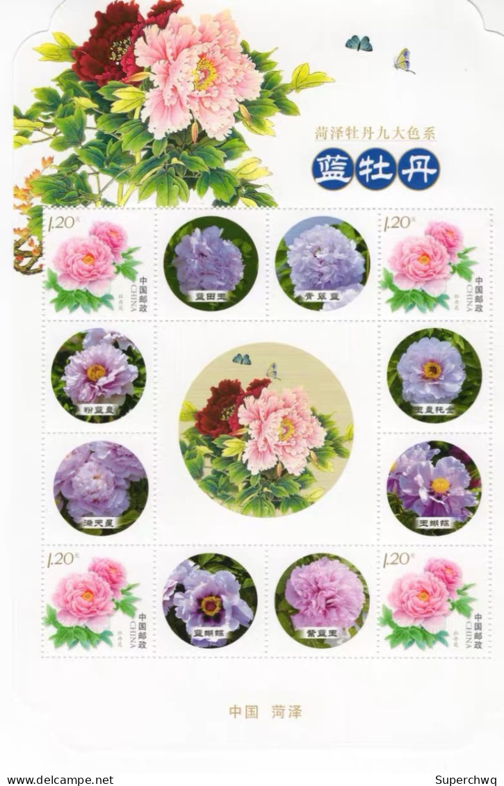 China Personalized Stamp  MS MNH,Heze Peony, Nine Major Color Series, Alien,9 pcs