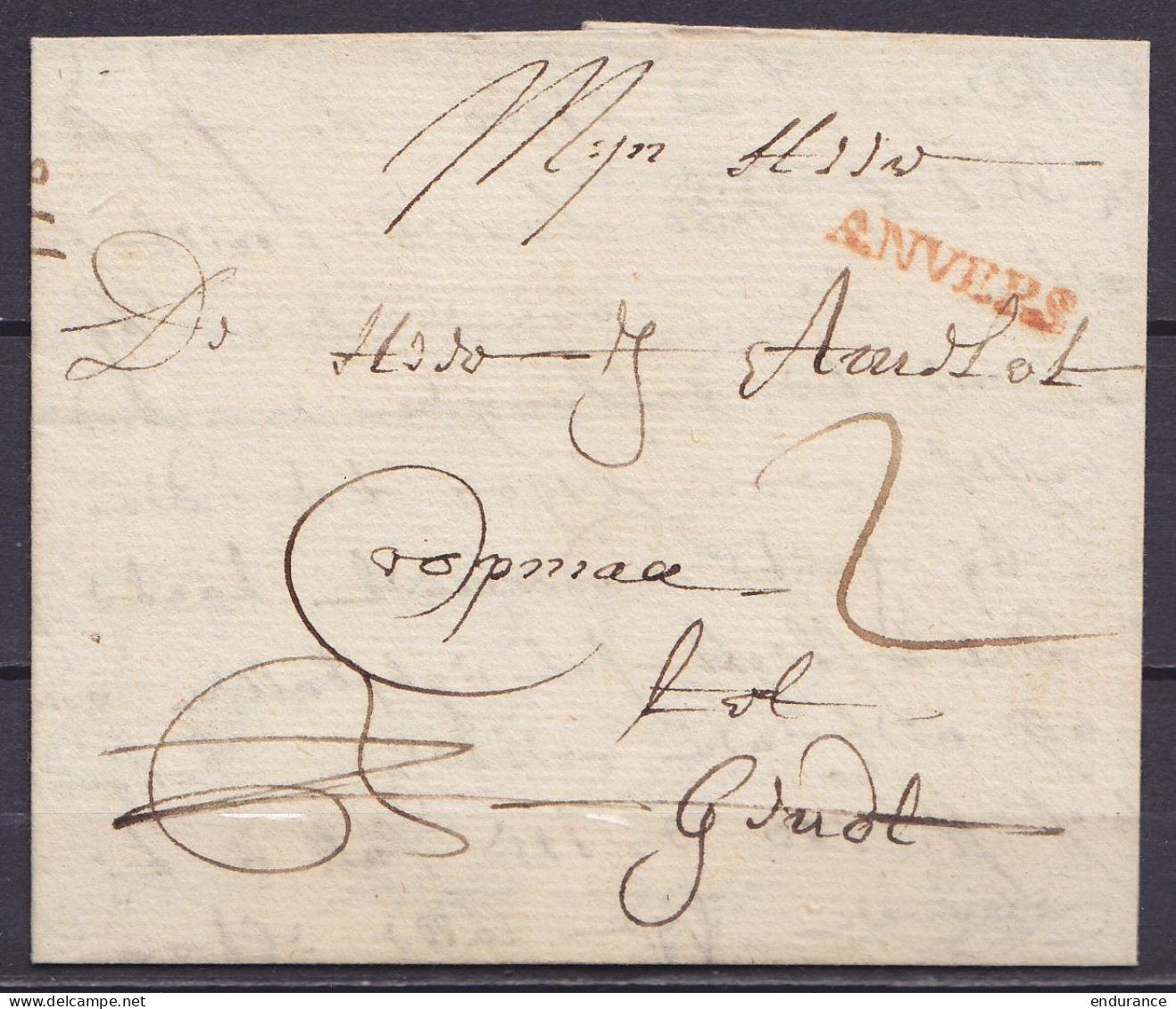 L. Datée 4 Septembre 1790 De ANTWERPEN Pour GENDT (Gand) - Griffe "ANVERS" - Port "2" - 1714-1794 (Oesterreichische Niederlande)