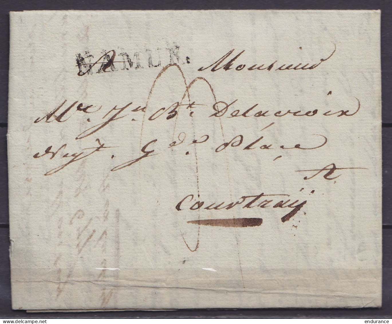 L. Datée 22 Novembre 1815 De NAMUR Pour COURTRAY - Griffe "NAMUR" & Port "3" - 1815-1830 (Periodo Olandese)