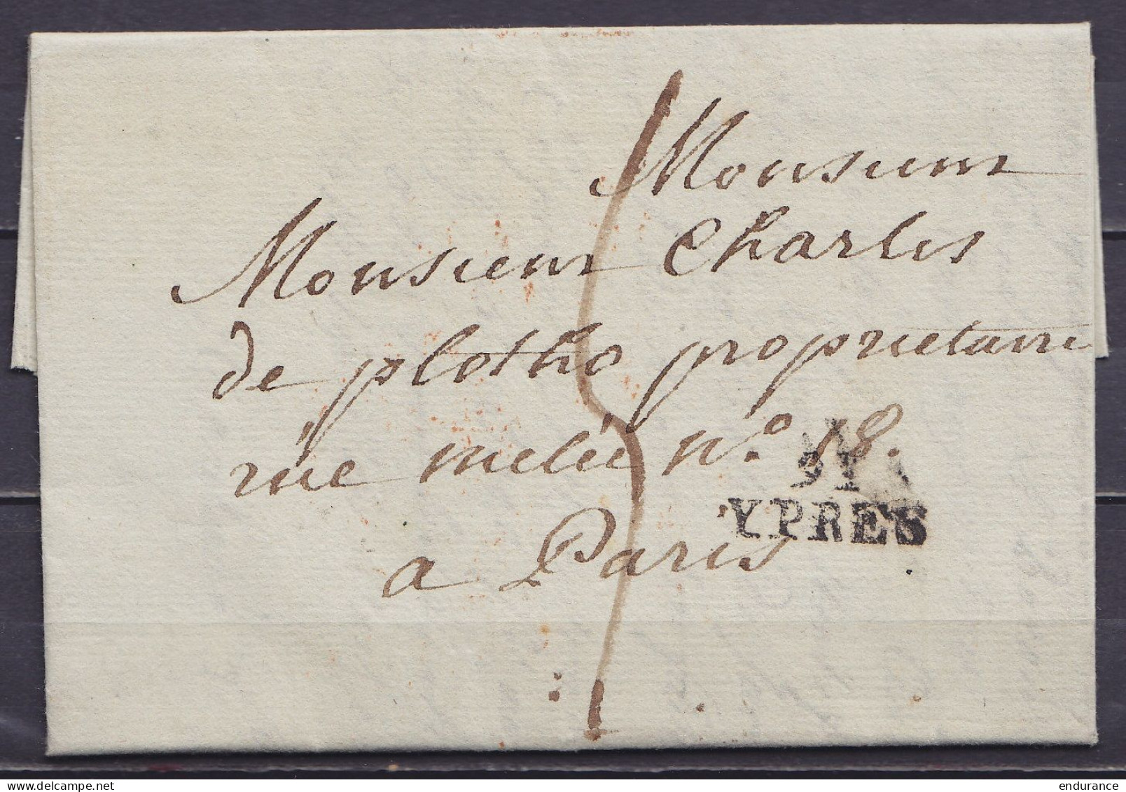 L. Datée 1 Février 1814 De YPRES Pour Baron De Plotho à PARIS - Griffe "91/YPRES" - Port "5" (au Dos: Càd Arrivée "Févri - 1794-1814 (Periodo Francese)